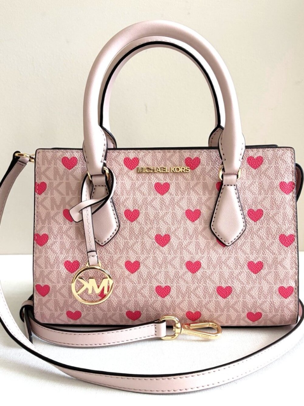 New Michael Kors Sheila Small Satchel Signature Logo Crossbody Bag Powder Blush